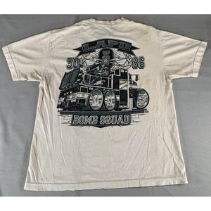 Vintage LAPD Bomb Squad 50 86 Graphic T-Shirt Police Truck Tee White Single Stit
